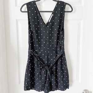LOFT Black and White Polka Dot Sleeveless Linen Romper